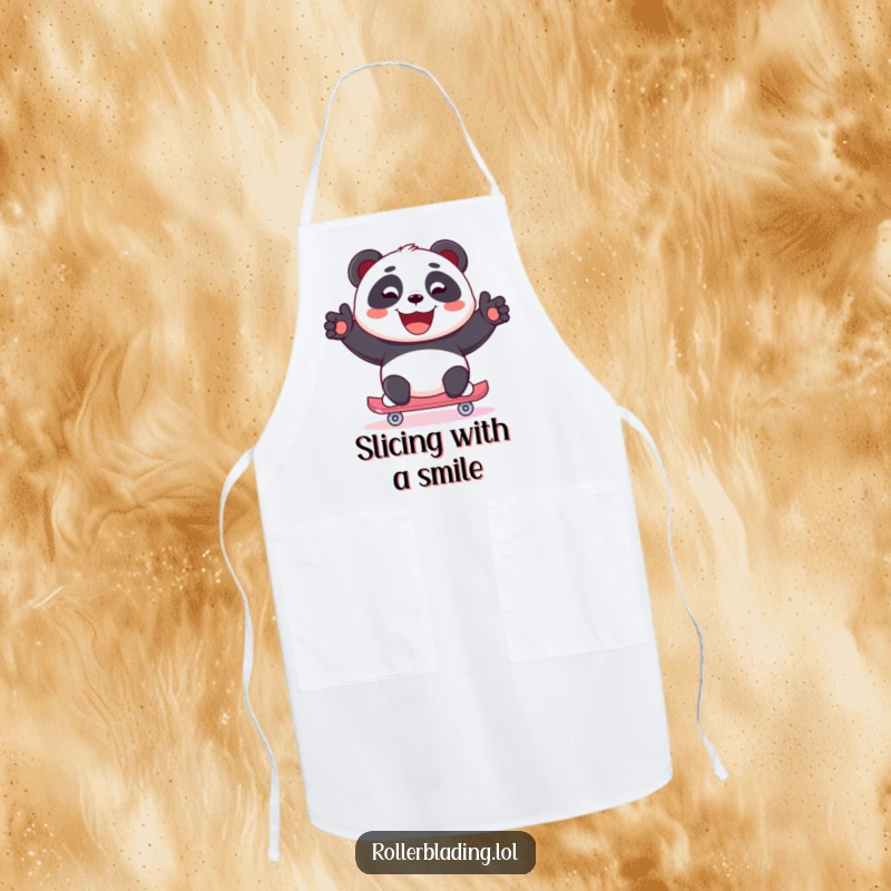 Funny Panda Apron: A joyful panda skates with a wide, beaming smile, ready to add cheer to any kitchen task.