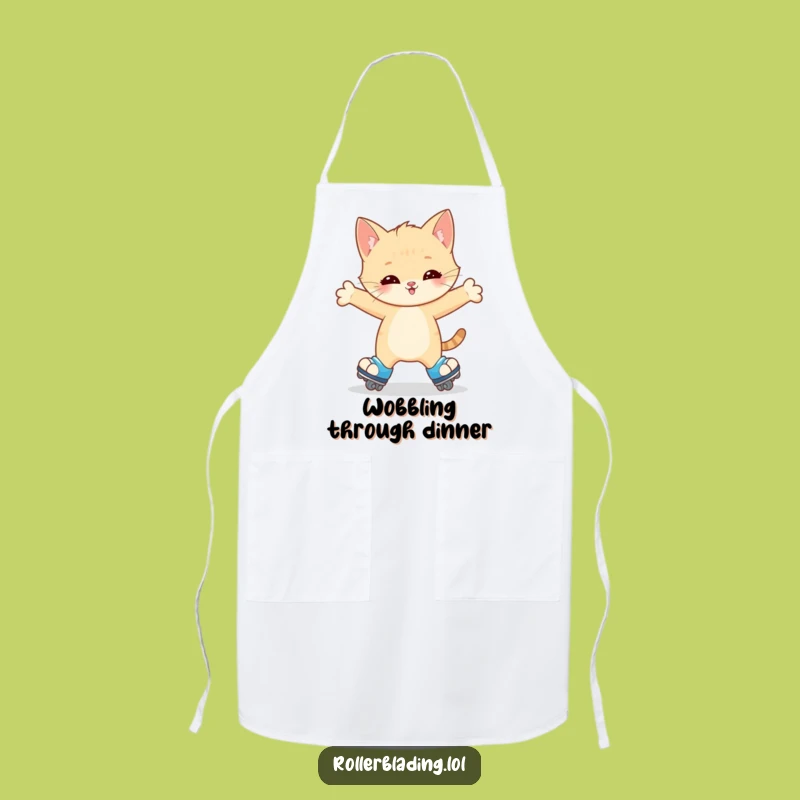 Funny Kitten Roller Skate Wobble Apron - Kitchen Charm and Humorous Fun Gift