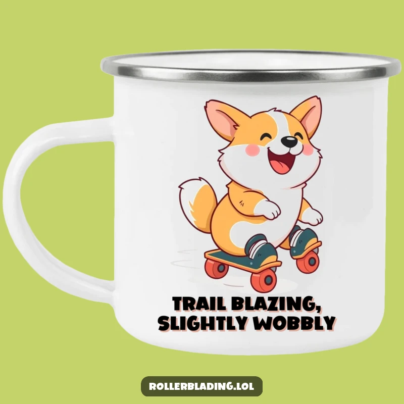 Funny Corgi Roller Skate Camping Mug: Adventure with a Joyful, Zooming Dog