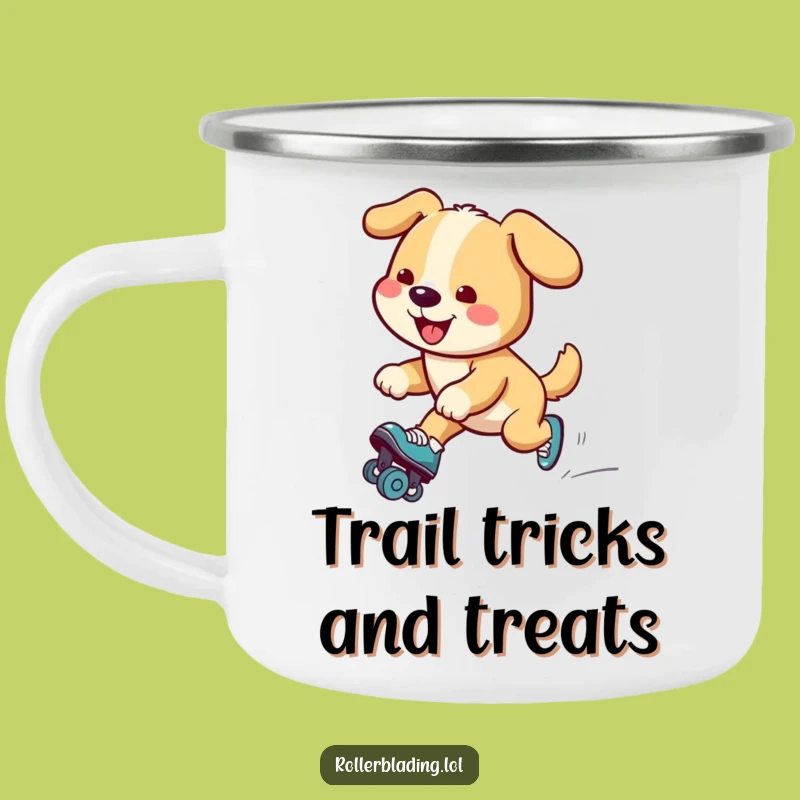 Funny Dog Roller Skating Camping Mug: Adventure Pup's Glide, Hilarious Outdoor Gift!