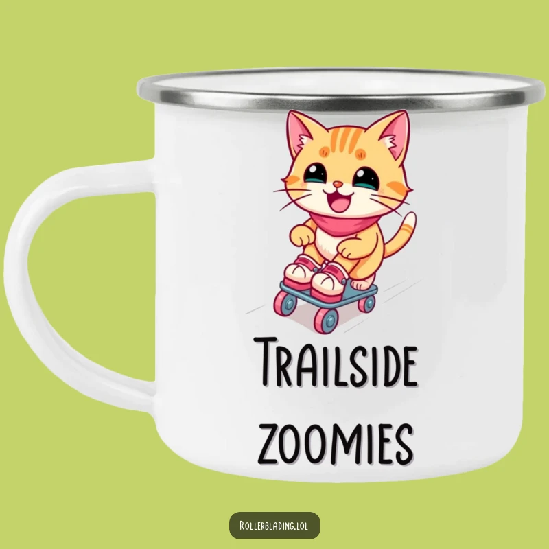 Funny Roller Skating Cat Camping Mug: Adventure Fuel with a Joyful Feline's Style