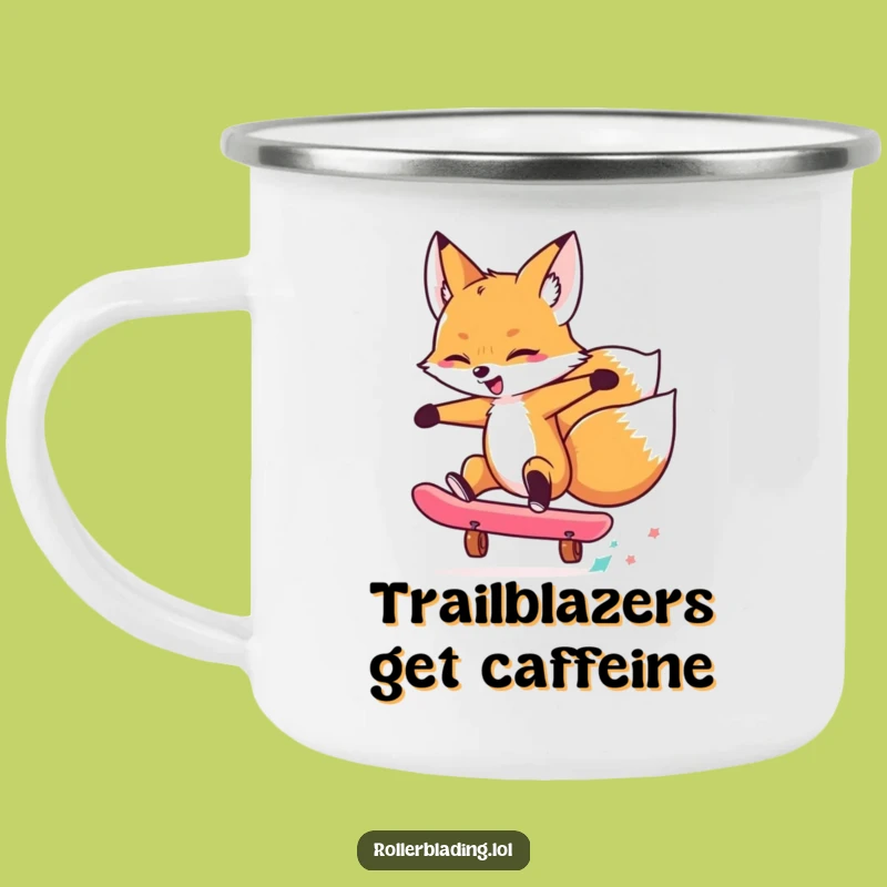 Funny Fox Skate Trick Camping Mug: Adventure Fuel for Humor Lovers