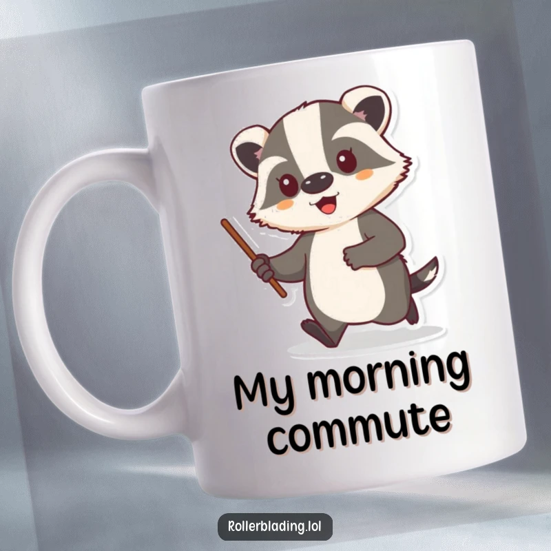 Funny mug featuring a proud badger holding a stick, cruising with confidence and a touch of swagger.