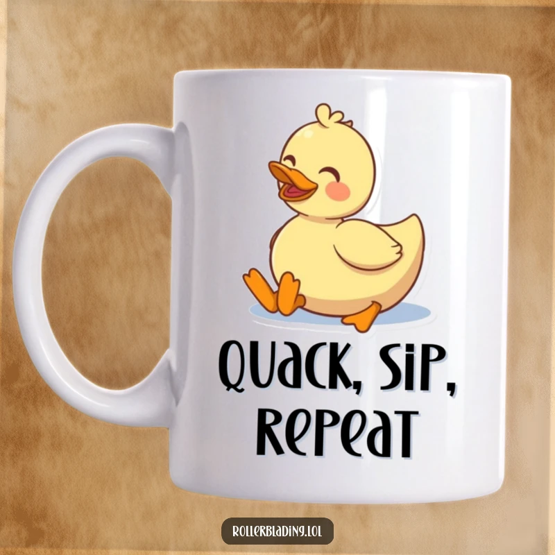 Funny smiling duck happily rolling on roller skates, conveying pure joy and a love for movement.