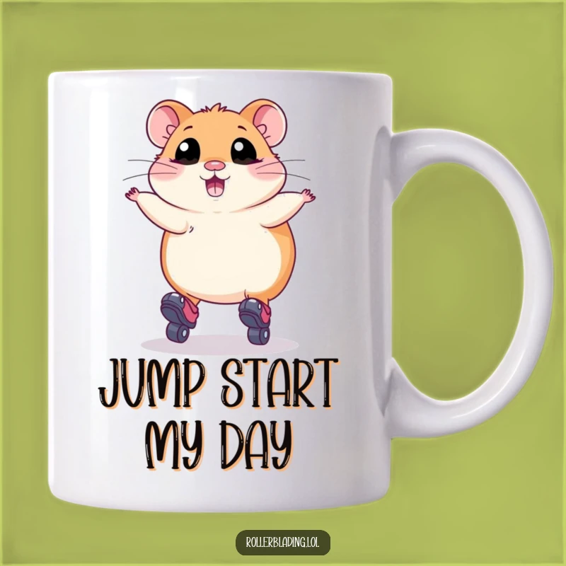 Funny Hamster Roller Skating Mug: Plump, Wide-Eyed, and Hilarious Jump Gift