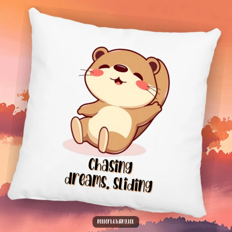 Funny pillow with a playful otter in the midst of an exaggerated, hilarious slide, bringing fun to any room.