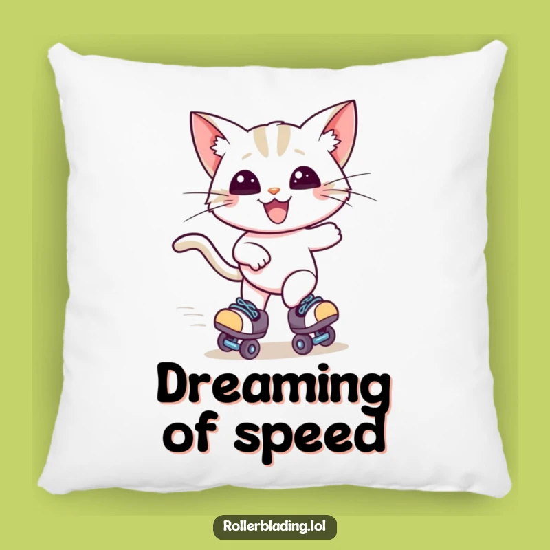 Funny Cat Roller Skater Pillow - Cozy Zooming Feline Cushion
