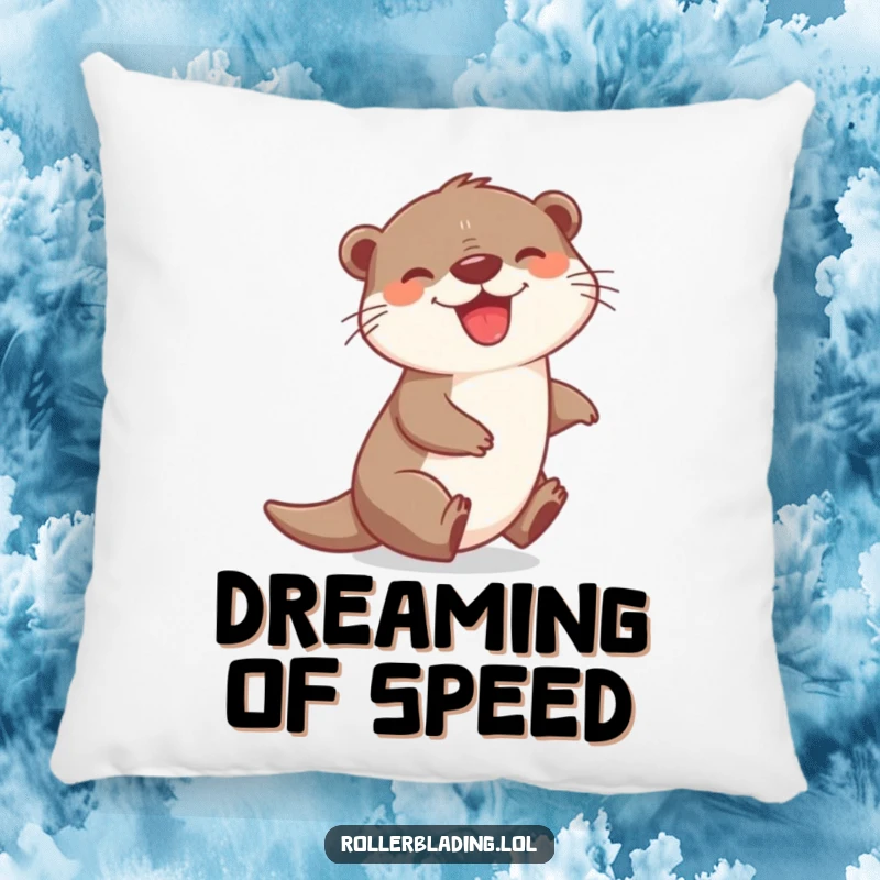 Funny pillow featuring a joyful otter zipping with a grin, offering plush comfort and a delightful dose of happiness for any sofa or bed.