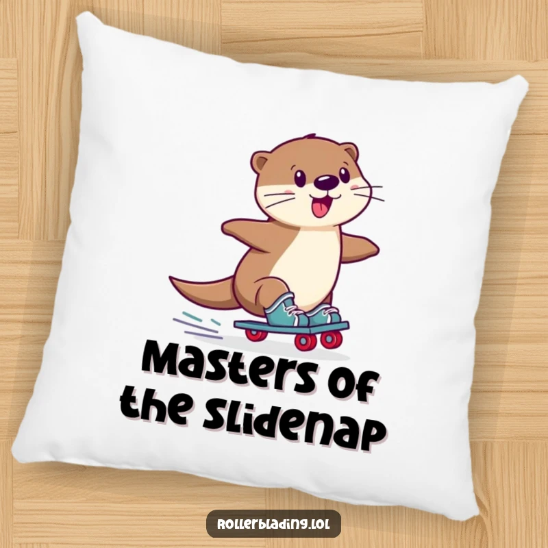 Funny Otter Pillow: A playful otter in a funny, wobbly slide on roller skates, perfect for adding whimsical and comfortable decor.
