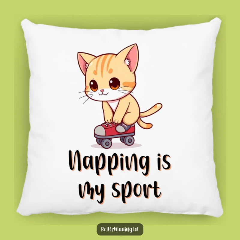 Funny Cat Roller Skating Pillow - Cozy Curious Balance Decor