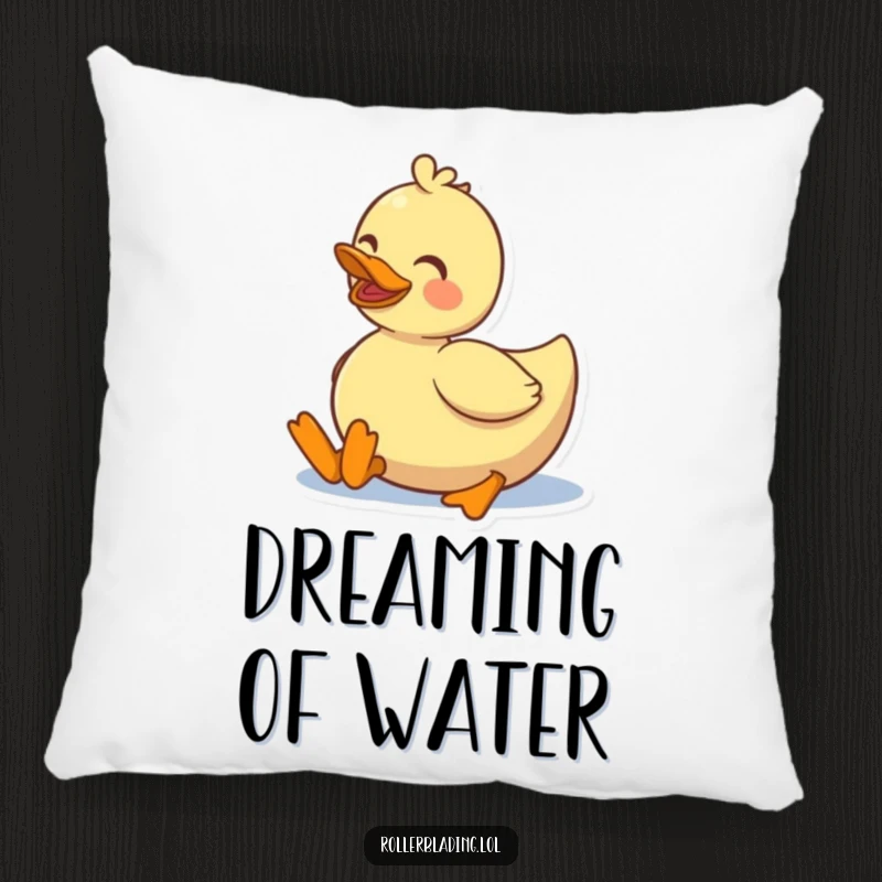 Funny smiling duck rolling on roller skates, a soft pillow that brings comfort and joy.