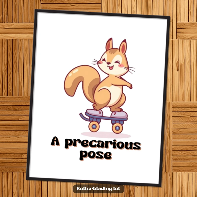 Funny Squirrel Roller Skate Digital Art Print: A cheerful squirrel balances on a roller skate, creating a humorous and artistic piece.