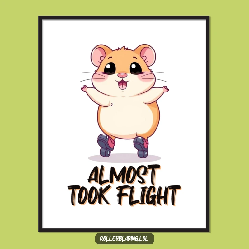 Funny Hamster Roller Skating Digital Print: Plump Art for Hilarious Decor
