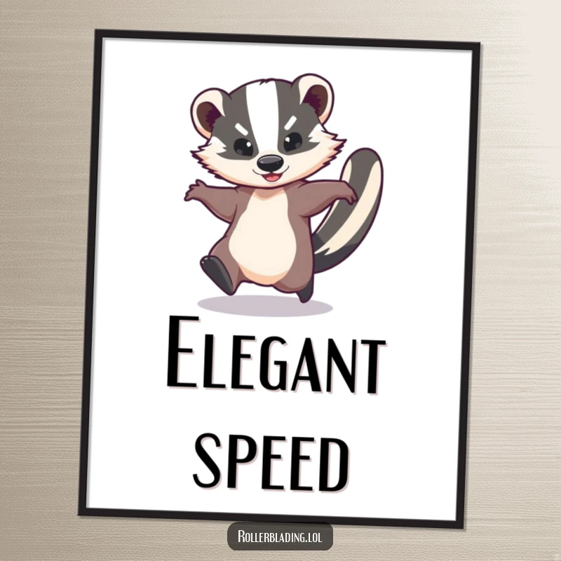 Funny digital art print of a graceful badger performing a speedy spin, perfect for adding a splash of whimsical and energetic art to any room.