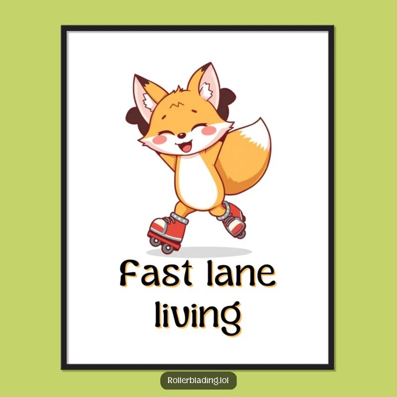 Funny Fox Rollerblading Digital Art Print - Joyful Spin Decor