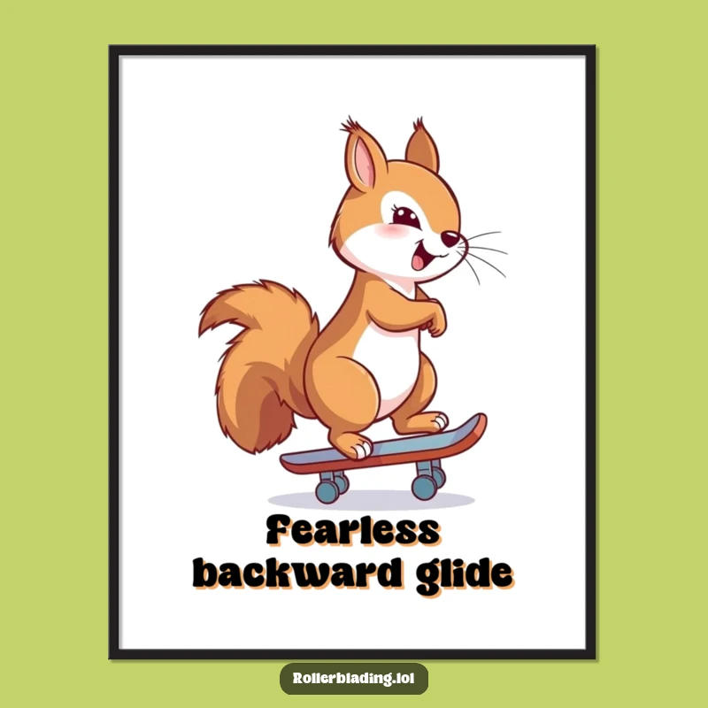 Funny Proud Squirrel Digital Art: Confident Backwards Skating Decor