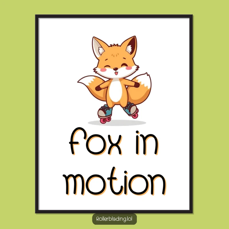 Funny Fox Digital Art: Playful Roller Skate Print, Downloadable Gift