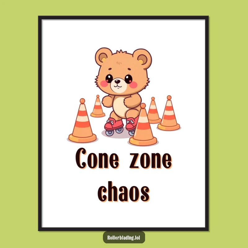 Funny Bear Cub Roller Skating Digital Art: Instant Hilarious Decor!