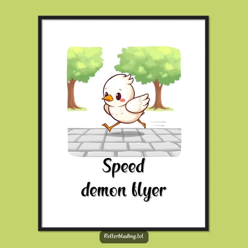 Funny Determined Bird Digital Art: Fast-Paced Decor Print