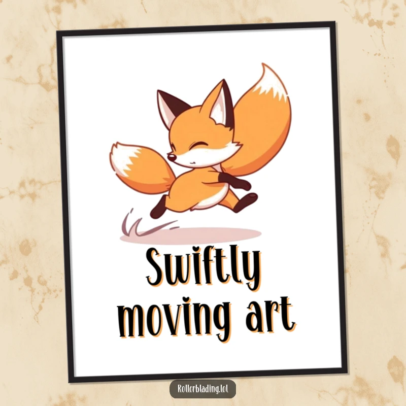 Funny fox digital art print of a playful fox doing a speedy crossover turn on roller skates, perfect for energetic decor.