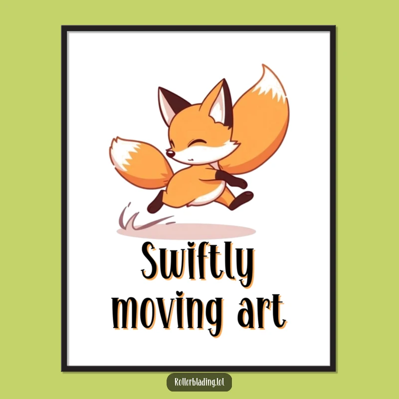Funny Fox Roller Skating Art Print: Speedy Crossovers, Hilarious Decor Gift!