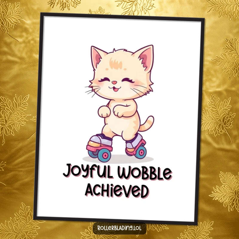 Funny Kitten Roller Skates Digital Art Print of a kitten joyfully wobbling on roller skates, ready for print or digital display.