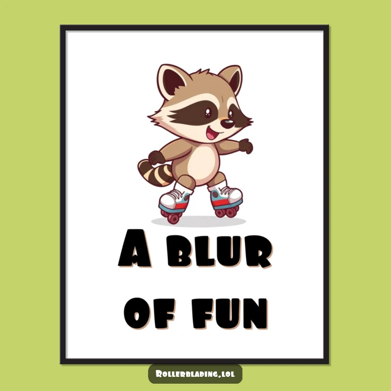 Funny Raccoon Skater Digital Art: Playful Wall Decor, Perfect Gift Download