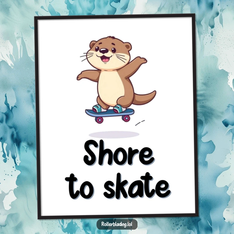 Funny Rollerblading Otter Digital Art Print: A playful otter leaps while rollerblading, creating a dynamic and humorous piece of art.