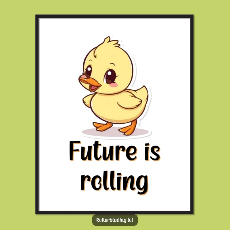 Funny Little Duck Rolling Digital Art - Instant Humorous & Determined Decor Gift
