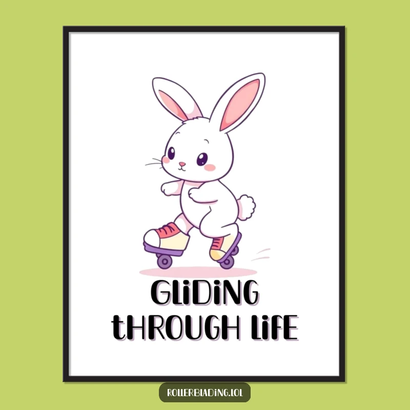 Funny Roller Skating Rabbit Print: Curious Bunny's Smooth Ride, Instant Wall Art