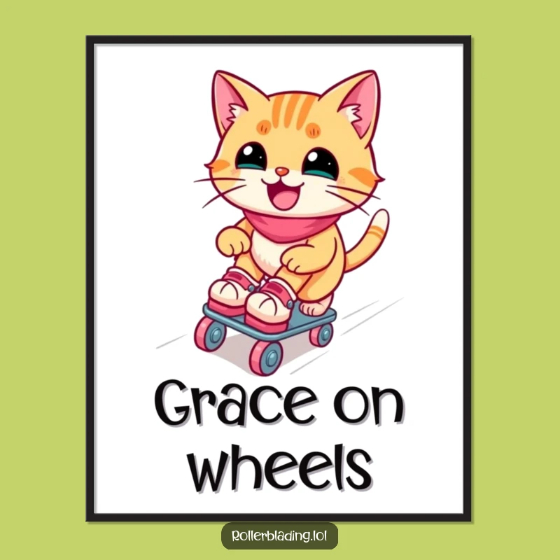 Funny Roller Skating Cat Digital Art: Joyful Feline's Ramp Glide, Instant Download Gift