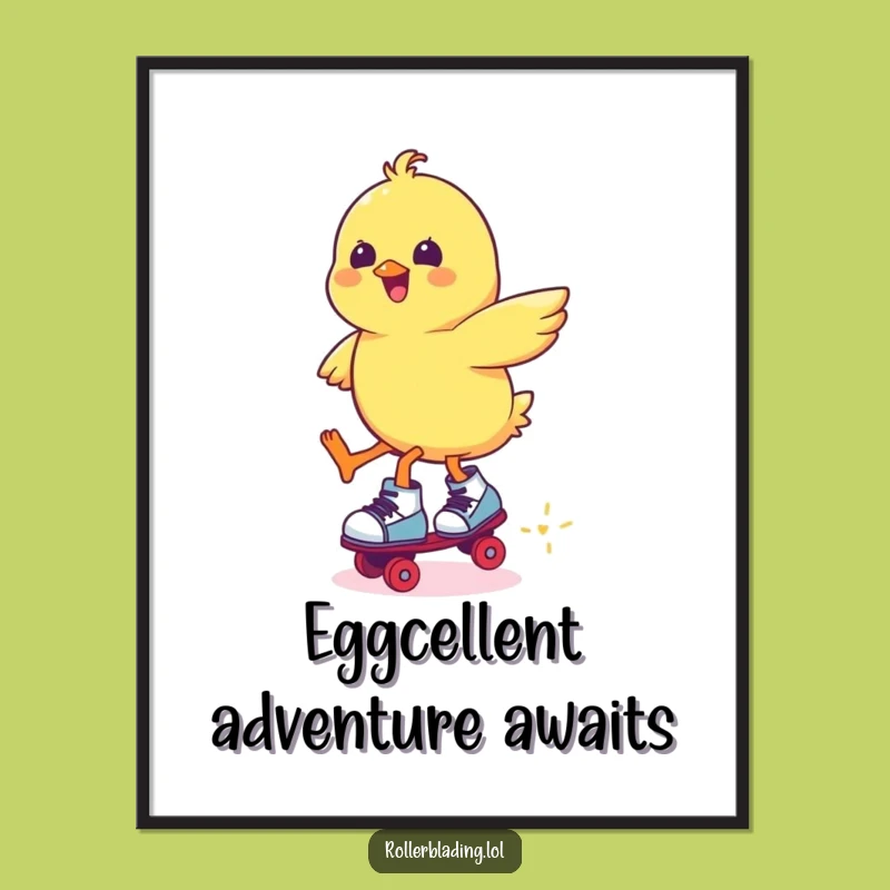 Instant Funny Chick Roller Skating Jump Digital Art Print: Joyful Decor