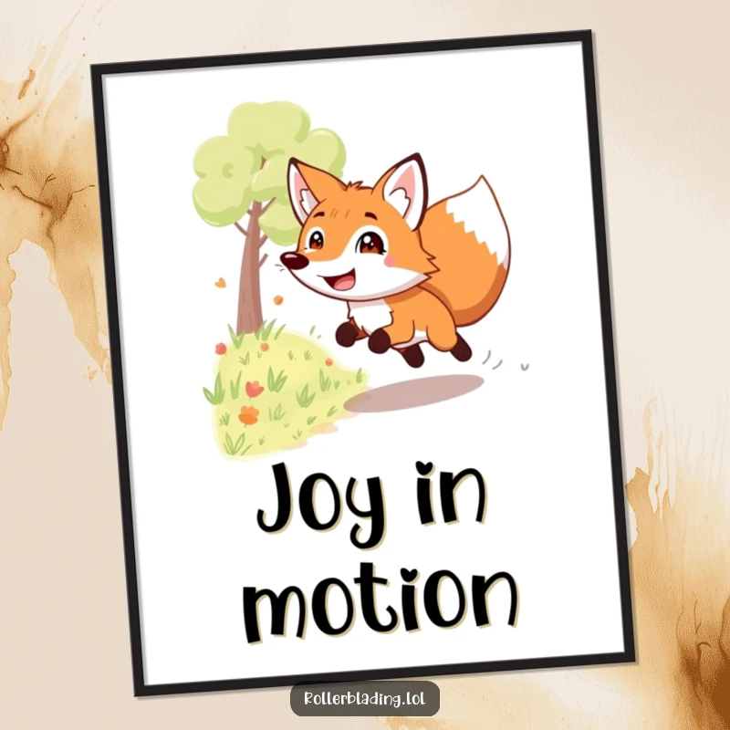 Funny grinning fox digital art print: A playful fox speeds down a path with an infectious grin, creating a dynamic and humorous visual.