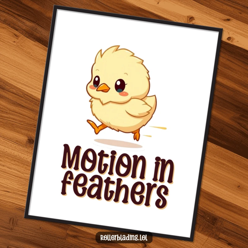 Funny chick digital art print of a fluffy chick as a blur of motion, perfect for instant, speedy decor.