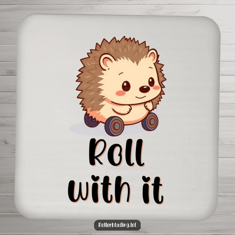 Funny Hedgehog Coaster: A shy hedgehog rolls cautiously on hesitant wheels, protecting surfaces with gentle, humorous charm.