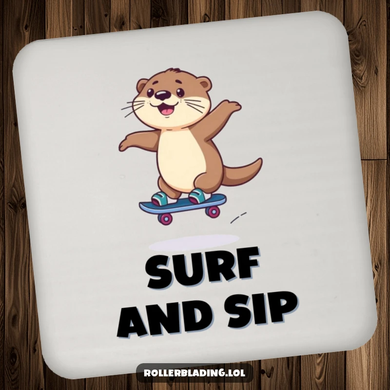 Funny Rollerblading Otter Coaster: A playful otter rollerblades and jumps, adding a humorous and protective touch to your table.