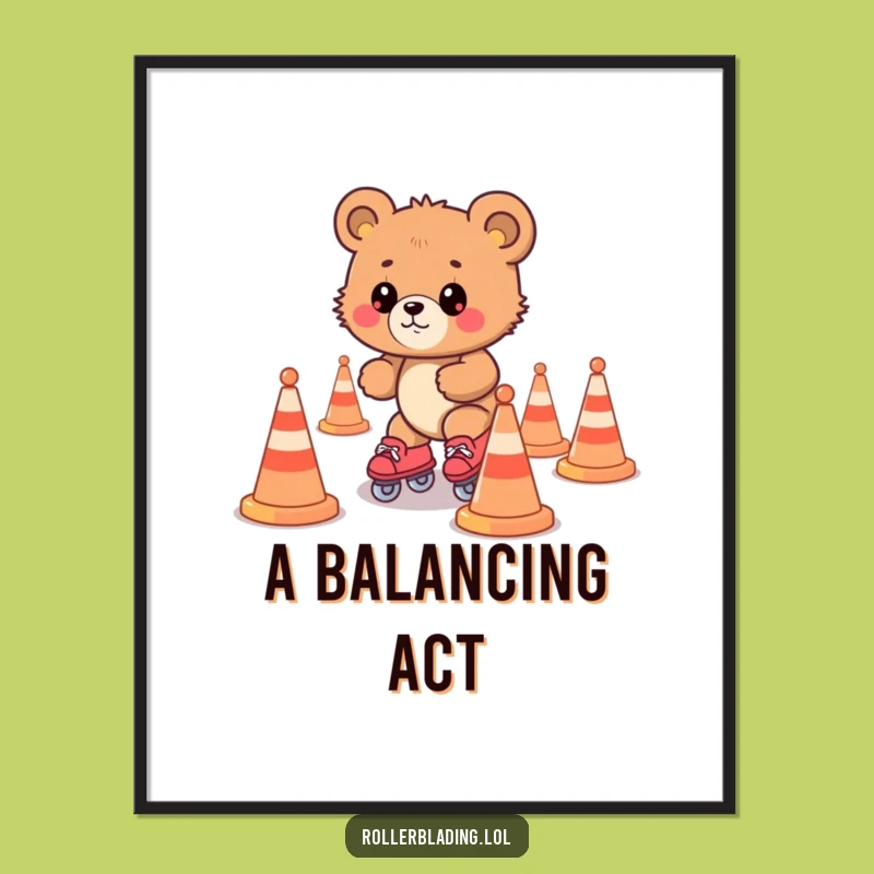 Funny Bear Cub Roller Skating Poster: Hilarious Art for Your Walls!