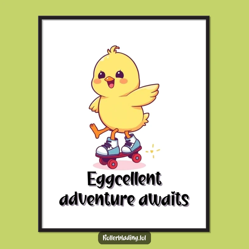 Funny Chick Roller Skating Jump Poster: Adorable Wall Art for Skaters