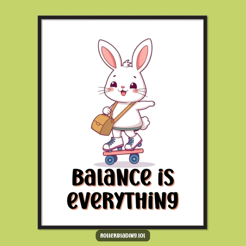 Funny Bunny Roller Skate Art Poster: Determination on Wheels