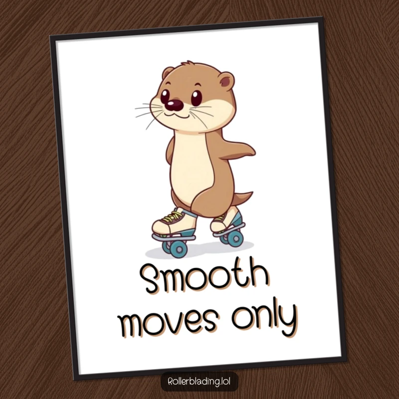 Funny Poster: A graceful otter elegantly roller skating, captured in a poised moment of athletic beauty and whimsical humor.