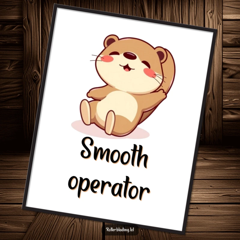 Funny poster art of a playful otter performing an extremely exaggerated slide with a comical expression.