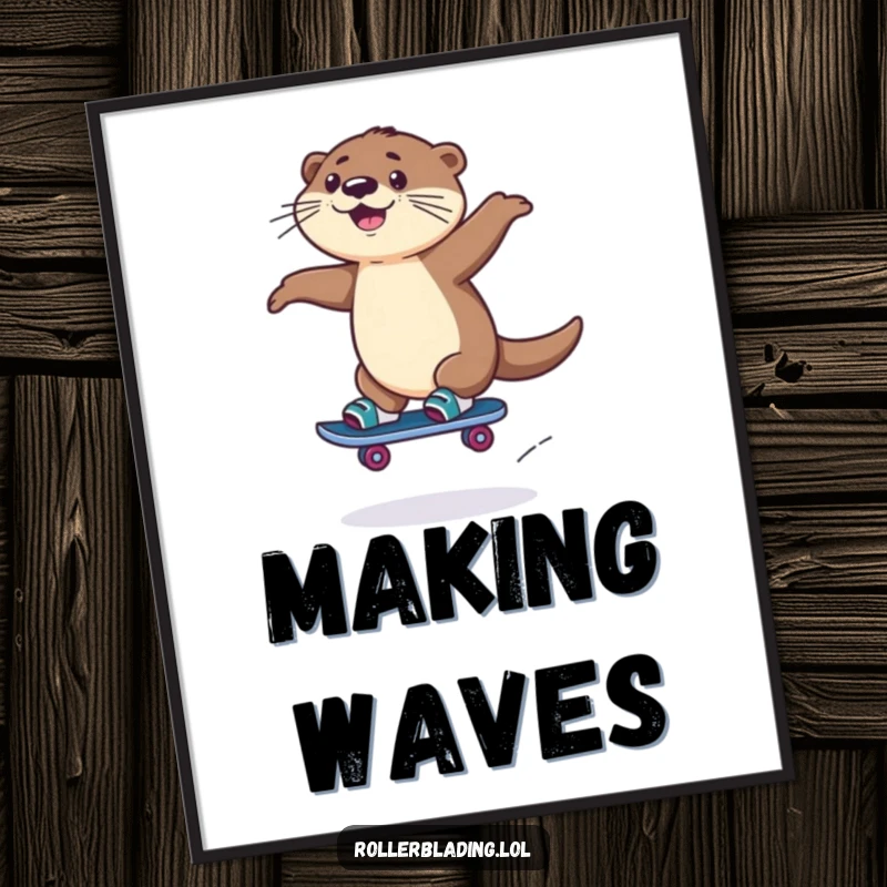 Funny Rollerblading Otter Poster: A playful otter executes a fun jump while rollerblading, capturing a moment of pure exhilaration.