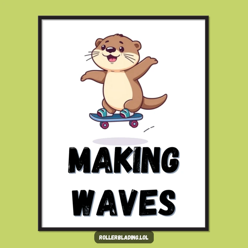 Funny Rollerblading Otter Poster: Playful Jump Art, Decorate with Animal Fun