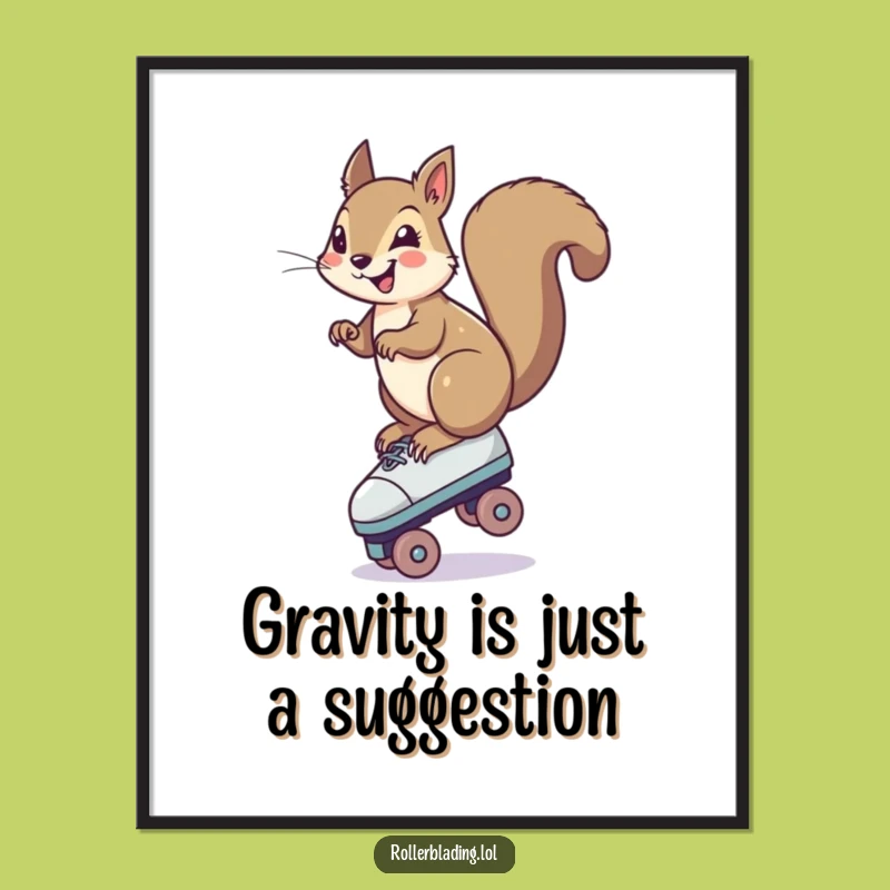Funny Squirrel Roller Skate Poster: Hilarious Balancing Act Art for Nutty Decor