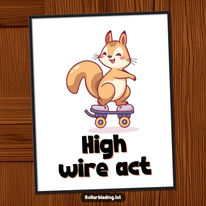 Funny Squirrel Roller Skate Poster: A cheerful squirrel performs an impressive balance on one roller skate, radiating playful skill.