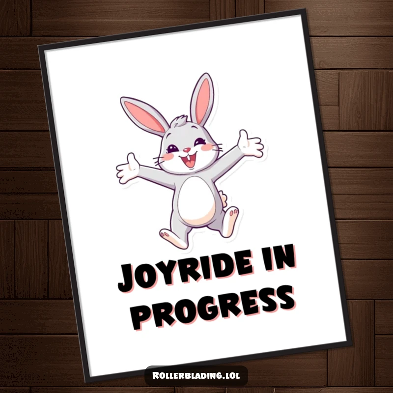 Funny Bunny Paraglider Poster showing a smiling bunny confidently paragliding with arms wide open, radiating pure joy.