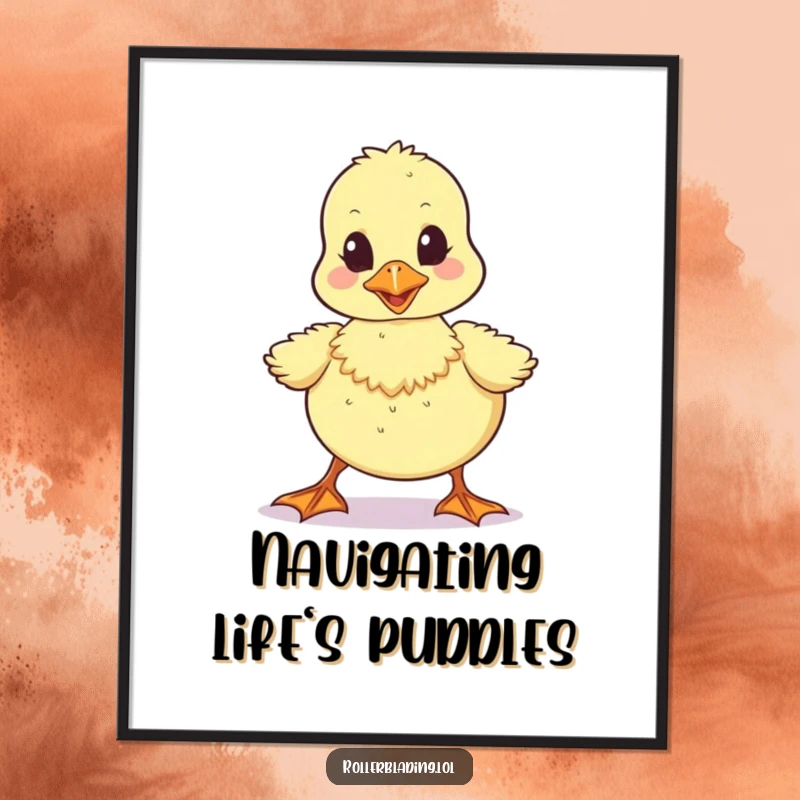 Funny poster art of a wobbly duckling walking unsteadily, adding adorable and humorous charm to any decor.