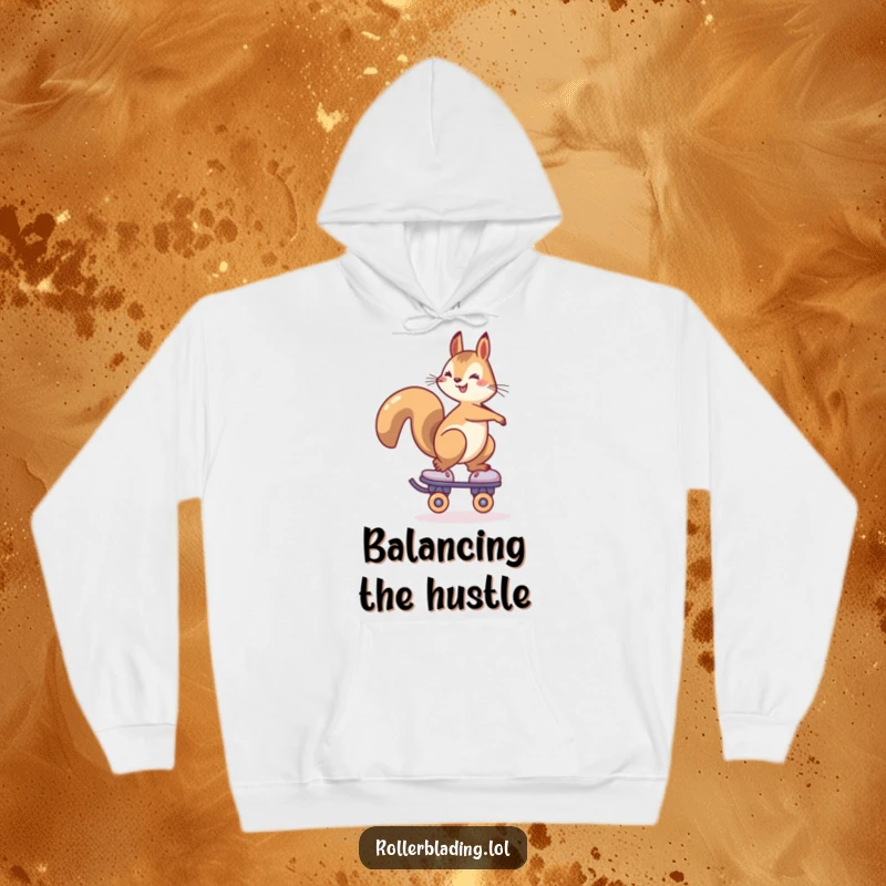 Funny Squirrel Roller Skate Hoodie: A cheerful squirrel balances on one roller skate, offering warmth and playful design.