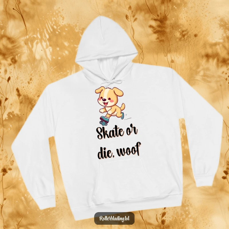 Funny dog hoodie showcasing a cheerful dog smoothly gliding on roller skates, radiating happiness and a love for adventure.