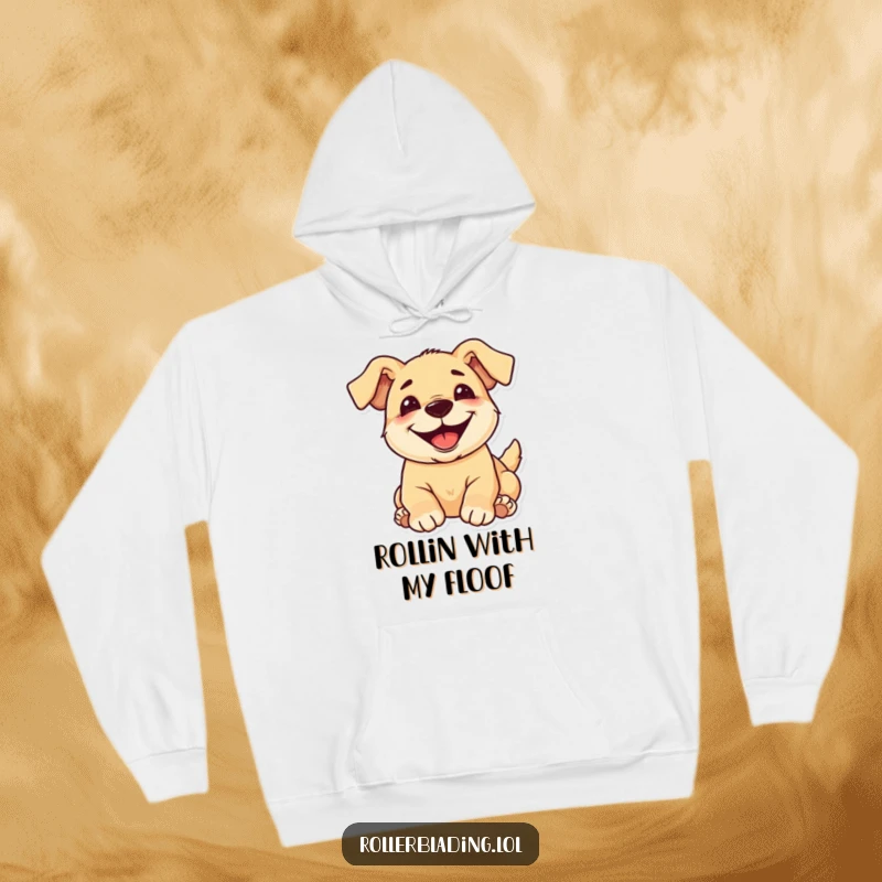 Funny pup hoodie depicting a delighted dog rolling with a wide grin, perfect for cozy humor lovers.